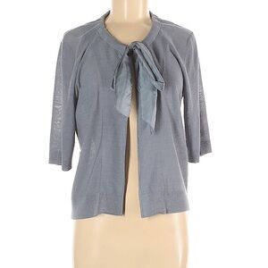DKNY Silk  Light Gray Women's Cardigan with Bow Accent